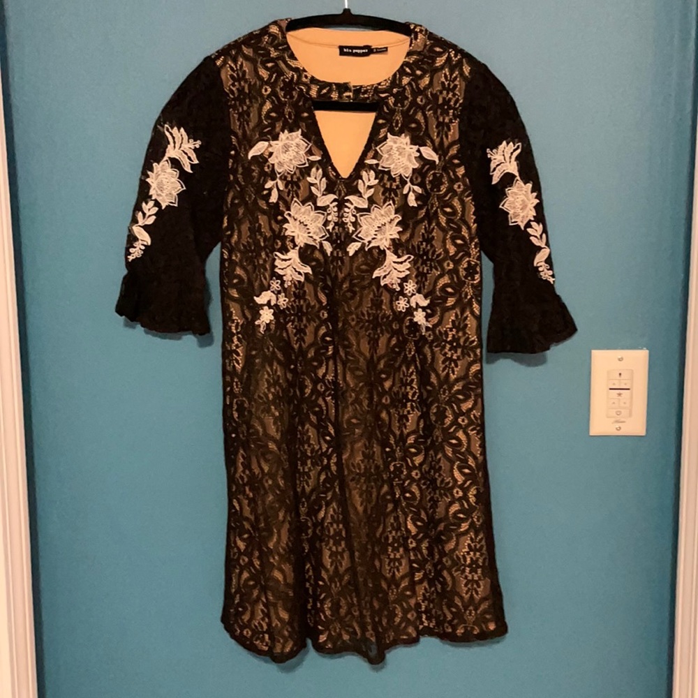 Nude Lined Black Lace Dress